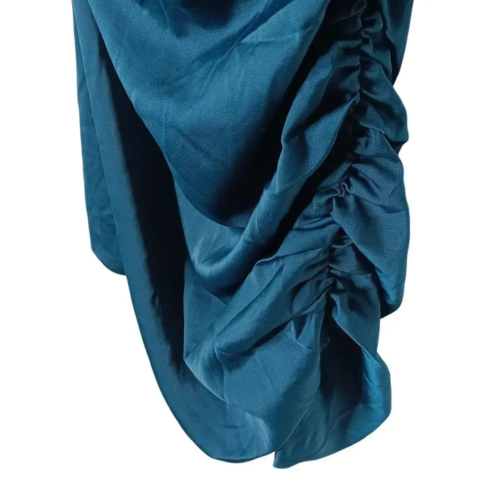 New without Tags Lulus Emerald Satin Ruched One-Shoulder Mini Dress SZ L - Picture 10 of 14